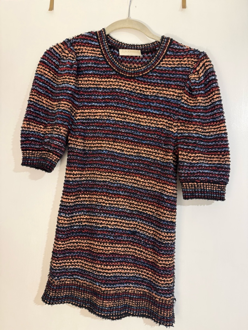 Ulla Johnson Multicolor Striped Knit Top in Navy, Rust, Peach, Light Blue